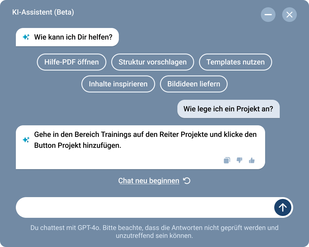 Effizienter arbeiten mit KI: Lassen Sie sich bei der Kurserstellung inspirieren, optimieren Sie Inhalte und profitieren Sie von smarter Unterstützung des KI-Modells GPT-4o.